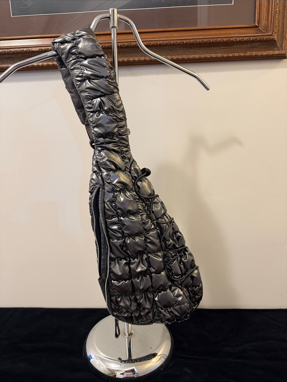 Urban Outfitters Metallic Grey Quilted Puff Crossbody Sling bag